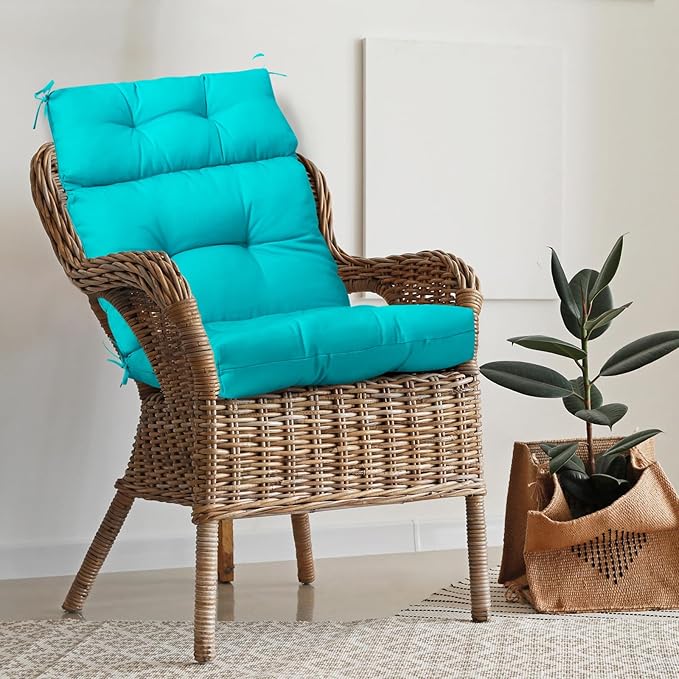 EAGLE PEAK Tufted Outdoor/Indoor High Back Patio Chair Cushion, Set of 1, 46'' x 22'', Blue