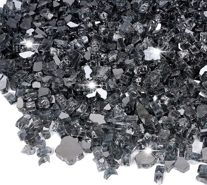 Mesida 1/4 Inch Black Reflective Fire Glass for Propane Fire Pit – 10 lb Tempered Fireplace Glass Rocks for Fire Pit Table, Gas Fireplaces, Fire Bowls & Outdoor Landscape Decor