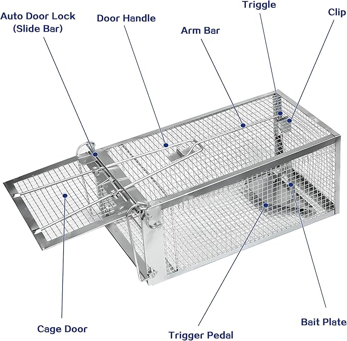 2 Pack Humane Rat Traps - Rodent Trap for Squirrel Mouse Mice, Live Rat Traps Catch and Release for Indoors and Outdoors-（10.6 * 5.5 * 4.7in）