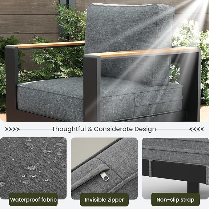 LayinSun Aluminum Outdoor Furniture Set 2 Chair, Outside Patio Deep Seating Conversation Set with Upgraded Washable Thick Cushion