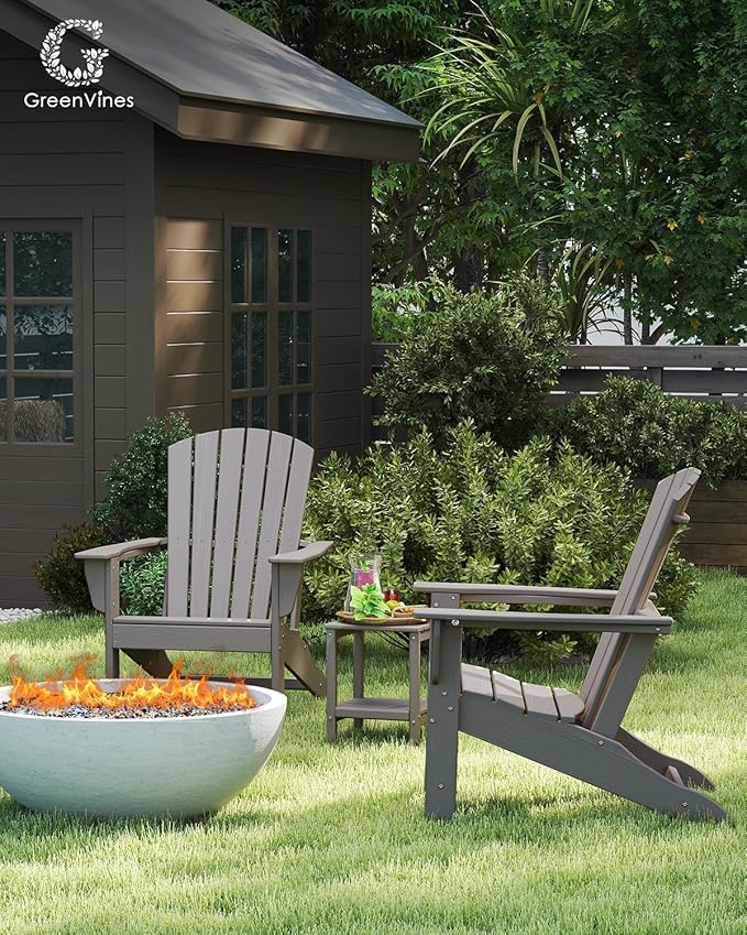 GREENVINES Adirondack Chair | Wood Grain HDPE Plastic | All Weather | Oversized Fire Pit Chairs | Desert Brown | Poly Lumber | for Outdoor Deck Backyard Patio Garden