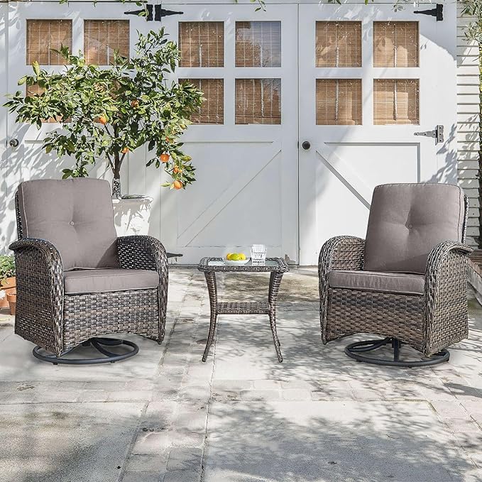 HUMMUH Patio Furniture 7-Piece PE Wicker Outdoor Conversation Set,All-Weather Rattan Swivel Chairs with Ottomans Glider Loveseat for Backyard,Poolside,Deck