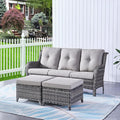 HUMMUH 3 Piece Patio Furniture Set All Weather Wicker Outdoor Sectional Sofa Manual Weaving Rattan High Curved Back Patio Couch with Ottomans