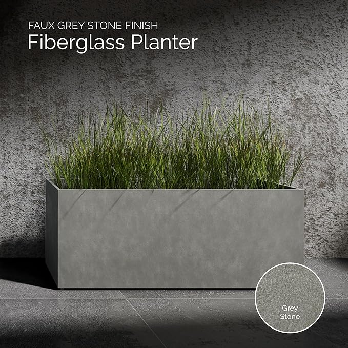 Semplito Grand Rectangular Planter – Grey Stone Finish – Fiberglass Indoor/Outdoor, Weather-Resistant XL Planter (59" L x 19.7" W x 23.6" H Exterior, 58.7" L x 19.3" W Interior)