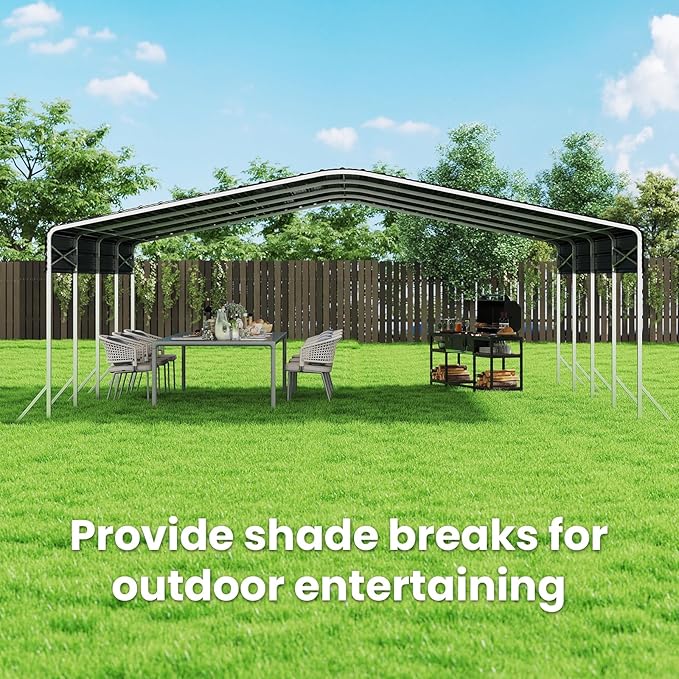 20x20 FT Heavy Duty Metal Carport Kit, All-Weather Shelter for Cars, Trucks & Outdoor Storage, Galvanized Steel Frame with Cover, Easy Assembly Garage Alternative