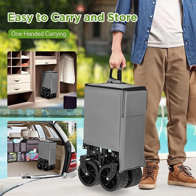 Bezseller Collapsible Wagon 400 lbs, Wagons Carts Foldable, Beach Carts with Big Wheels for Sand, Utility Folding Cart with All-Terrain Wheels, for Grocery, Sports, Shopping and Camping, Grey