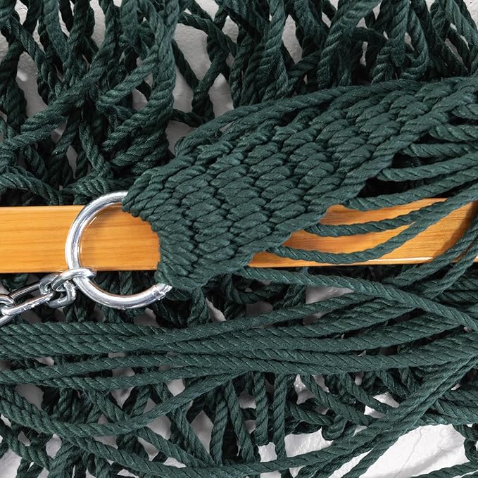 Original Pawleys Island Large Green DuraCord Rope Hammock – 13 ft. x 55 in., 2-Person, 450 lb Capacity, Oak Spreader Bar, Zinc-Plated Hardware, Handcrafted in The USA