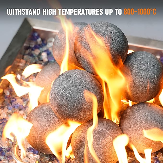 Stanbroil Ceramic Balls - 4” Round Fire Stones for Fire Pit Fire Bowl and Fireplace - Set of 12, Gray