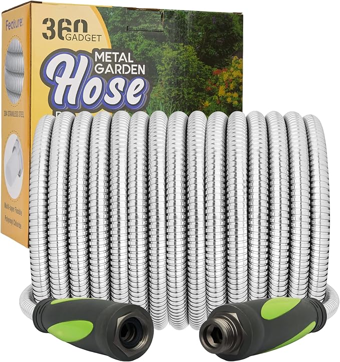 Garden Hose - Water Hose 75 FT with Swivel Handle, Flexible, Heavy Duty, No Kink, Lightweight Metal Hose for Outdoor, Yard, 304 Stainless Steel