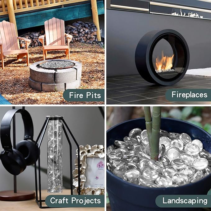 Mr. Fireglass 10 Pound Fire Glass Beads, 1/2" Reflective Round Fire Glass Drops for Fireplace Fire Pit & Lanscaping, High Luster Crystal Ice