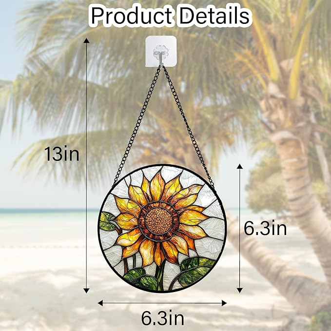 DASTOLL Stained Glass Window Hanging - Sunflower Flower Suncatcher Ready to Hang Window Doors Home Decoration and Christmas, Mother's Day Birthday Gifts for Women, Men, and Mom 6.3x6.3 in