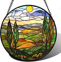 QZQCBLC Stained Glass Window Hanging Golden Sun Mountain Landscape Large 11.8" - Suncatcher Door Garden Sun Catcher Home Decor Birthday Christmas for Mom Men Woman Nana Friend