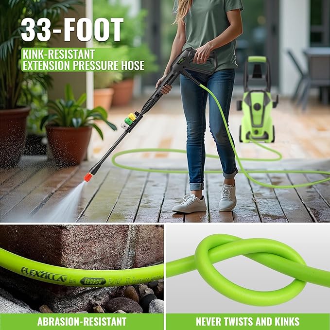 Imdot Electric Pressure Washer 5000 PSI 3.8GPM Power Washer with 33FT Hose and 4 Nozzles for Cars/Fences/Driveways/Home/Patios Cleaning, Green