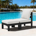 SERWALL 2 Pieces Patio Conversation Set, All-Weather HDPE Outdoor Sofa with Removable Cushions and Ottoman, Modular Design Converts to Chaise Lounge, Porch, Poolside, Black Frame with Khaki Cushion