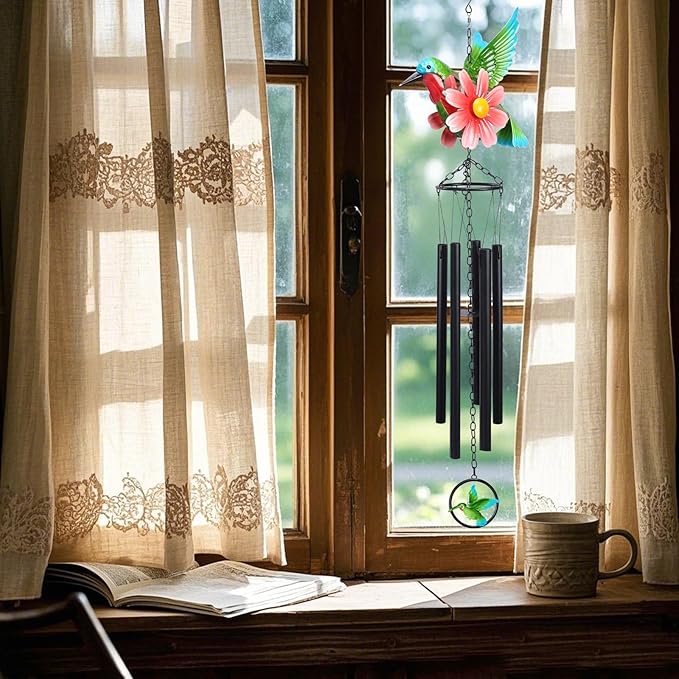 MUMTOP Hummingbird Wind Chimes for Outside, Metal Deep Tone Memorial Sympathy Wind Chime Windchimes with Flower for Patio, Outdoor,Garden,Yard,Window,Home Decor or Gifts for Women