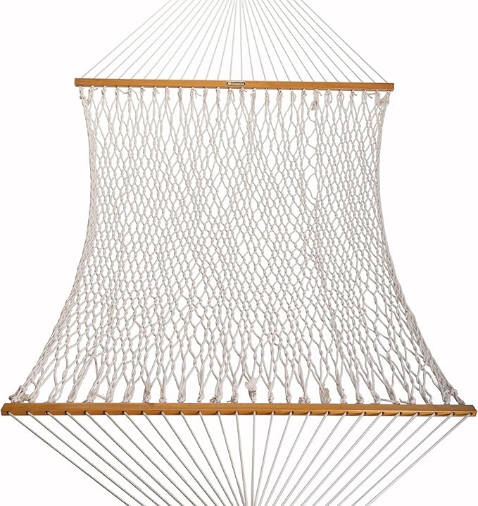 Original Pawleys Island Deluxe Oatmeal DuraCord Rope Hammock – 13 ft. x 65 in, 2-Person, 450 lb Capacity, Oak Spreader Bar, Zinc-Plated Hardware, Handcrafted in The USA