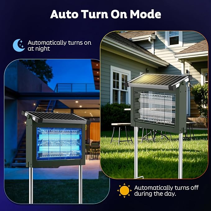 Solar Bug Zapper Outdoor, Mosquito Zapper Waterproof Electric Fly Zapper Rechargeable Mosquito Killer Lamp with 10W Solar Panel, 4500V Cordless Fly Trap for Backyard, Patio, Garden, RV, Camping