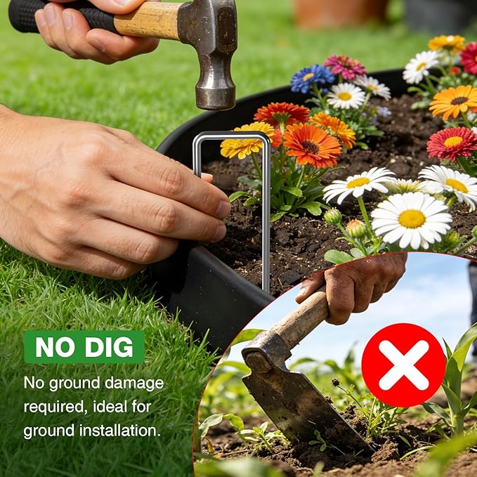 200ft,1.5in Tall Landscape Edging Kit with 300 Metal Spikes, No-Dig Flexible Plastic Edge Border for Landscaping, Lawn,Garden,Flower Beds,Yard,Paver,Playground, Fence,Pathway,Black,3pack, 66.7ft Each