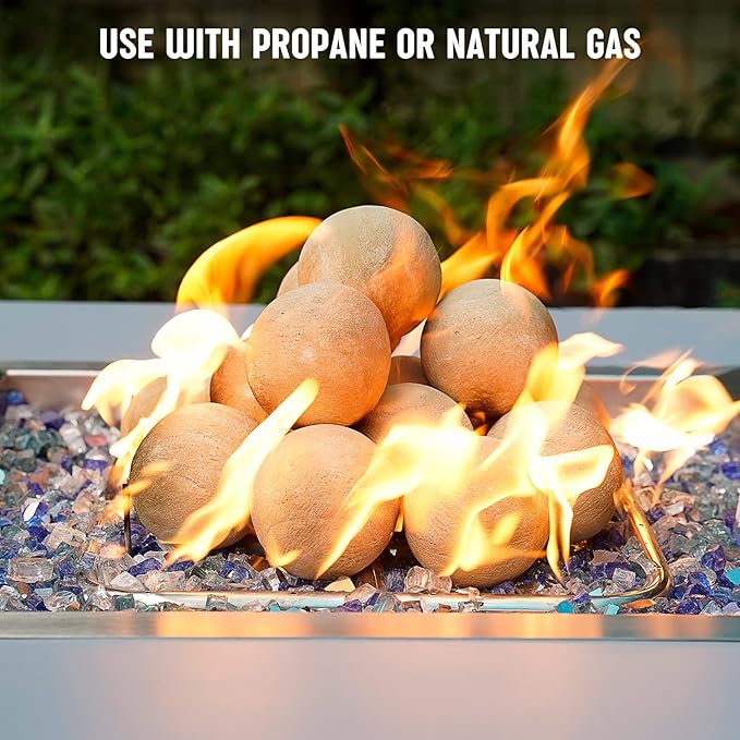 Stanbroil Ceramic Balls - 3” Round Fire Stones for Fire Pit Fire Bowl and Fireplace - Set of 15, Beige