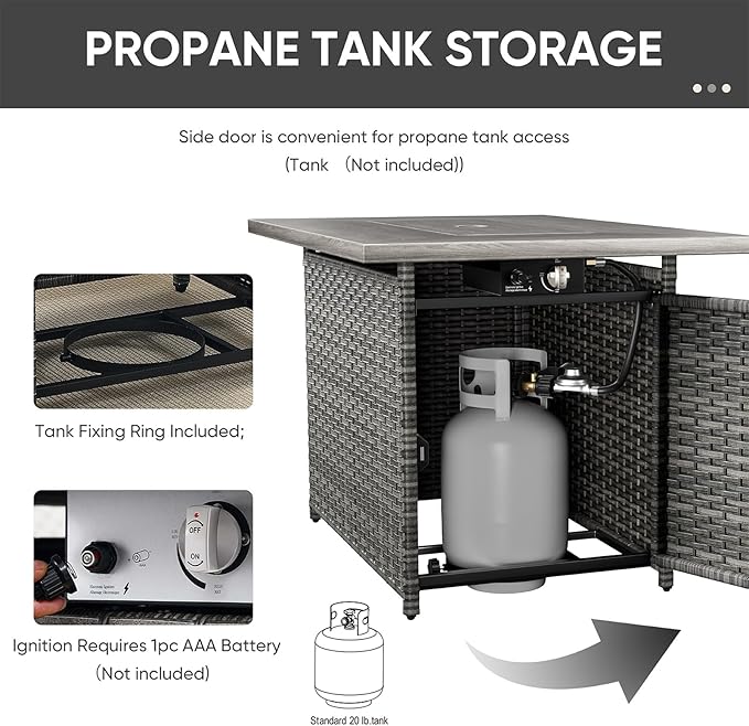 HUMMUH Patio Furniture Set with Fire Pit Table 5-Piece Wicker Outdoor Swivel Rocker Patio Chairs Loveseat Conversation Set for Porch, Backyard, Deck