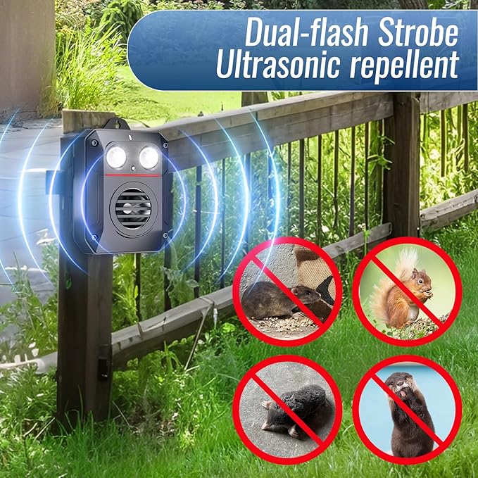 Ultrasonic Rodent Repeller for Car Engines, Sonic Mouse Repellent with Flashlight Sensor, Waterproof Battery Operated Mice Deterrent for Cars for Indoor,Garage,Auto,Against Rat,Squirrel,Skunk,Bat,Cats