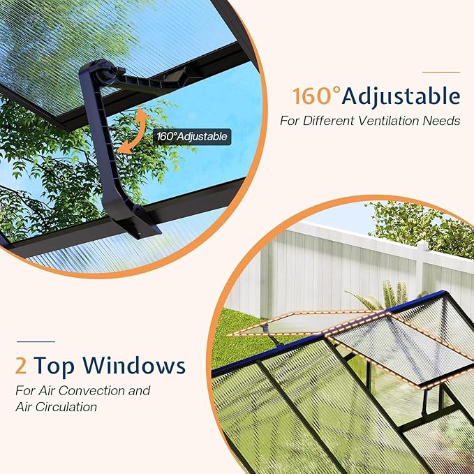 Jocisland 6x12x6.3 FT Polycarbonate Walk-in Greenhouse with Dual Doors and Roof Vents, Outdoor Garden Greenhouse, Black