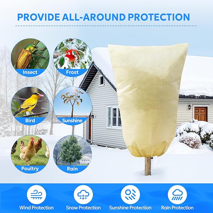 MIXC Plant Covers Freeze Protection, 47.2''×70.8'' Winter Cold Weather Frost Blankets Shrub Jacket with Drawstring Reusable Frost Protection Cloth for Outdoor Plants Fruit Tree Potted (2 Pack)