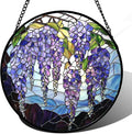 DASTOLL Stained Glass Window Hanging, Purple Wisteria Flowers Suncatcher for Doors Window Home Plant Sun Catchers Decoration Mother's Day Birthday Gifts for Women, Men, and Mom 6.3x6.3 in