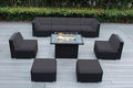 9 Piece Ohana Outdoor Patio Furniture Black Wicker Conversation Set with Fully Assembled Sectional and 42-inch Propane Gas Fire Table