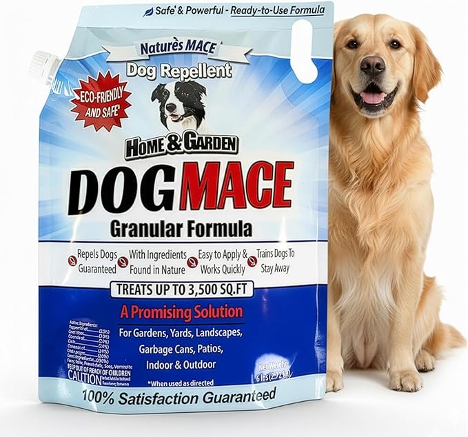 Nature’s MACE Dog Mace Granular Dog Repellent, 6 Pounds – Outdoor Dog Deterrent for Lawn, Yard, Garden, and Plants, Helps Keep Dogs Away from Bushes and Flower Beds, Covers up to 3,500 Sq. Ft.