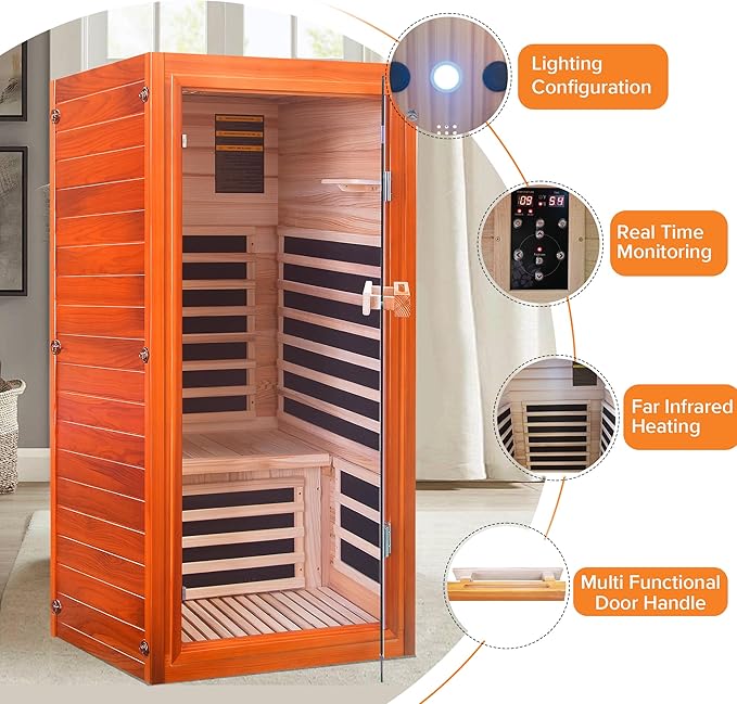 Far Infrared Sauna Dry Saunas 1065W Indoor Home Sauna Low EMF 110V with Control Panel 7 Color Light 31.5"x31.5"x63"