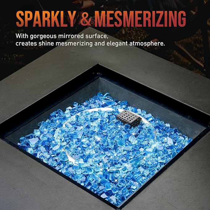 Skyflame High Luster 10-Pound Regular Fire Glass for Fire Pit Fireplace Garden Landscaping Pacific Blue 1/2" Size