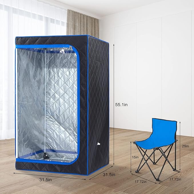 ZONEMEL Full Size Portable Steam Sauna Kit, Personal Full Body Sauna Spa for Home Relaxation, 4 Liters 1500 Watt Steamer, Remote Control, Timer, Foldable Chair (Black, Clear Door)