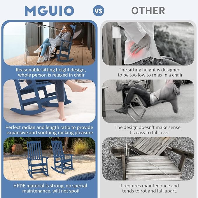 Outdoor Rocking Chairs Set of 4, Oversized All Weather High Back Porch Rocker, Patio Rockers for Outside