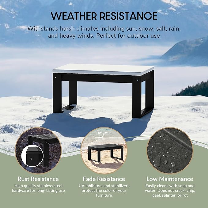 WestinTrends Montara Modern Outdoor HDPE Rectangle Patio Coffee Table, Black
