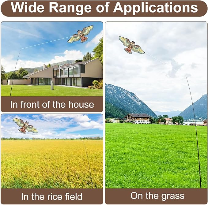 Bird Hawk Flying Kite with Pole Crop Protector Bird Scare Flying Kite with 4m Pole Has The Effect of Scaring Birds
