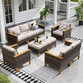 Sophia & William Wicker Patio Furniture Set, Outdoor Rattan Sectional Sofa 9 Piece Patio Conversation Set with 4 x Corner Sofa, 2 x Single Chairs, 1 x Armless Couch, 2 x Ottoman for Deck, Backyard