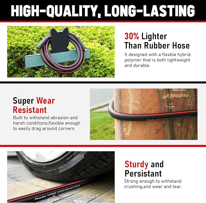 Garden Hose 50 ft x 5/8", NON-EXPANDABLE Heavy Duty Premium Flexible Water Hose, No Kink, Leakproof, Lightweight Hybrid Hose with Male to Female Fittings for Household&Backyard