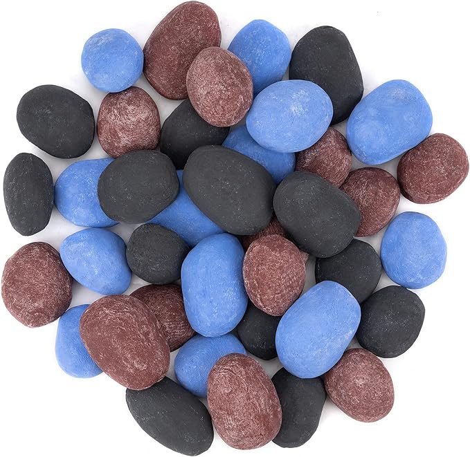 Stanbroil 24pcs Light Weight Ceramic Fiber Pebble Stones for Indoor Outdoor, Gas Inserts, Ventless, Vent Free, Electric, Outdoor Fireplaces and Fire Pits - Brick red