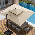 9' X 12' Cantilever Patio Umbrella with Base Included Double Top Rectangular Outdoor Large Offset Umbrellas with 7 Tilts Adjustable 360°Rotation for Deck Pool Garden Backyard, Beige