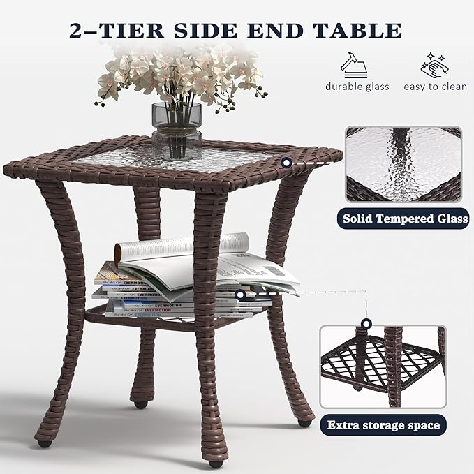 LayinSun 5 Pieces Outdoor Patio Furniture Set, Rattan Wicker Swivel Rocker Chairs Sets with Ottomans, Swivel Glider Chairs, and Coffee Table
