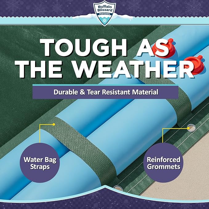 Buffalo Blizzard Supreme Winter Cover Bundle for 18 ft x 36 ft Rectangle Inground or Above Ground Swimming Pools | Green/Black with 5 ft Overlap | Includes Leaf Net Cover