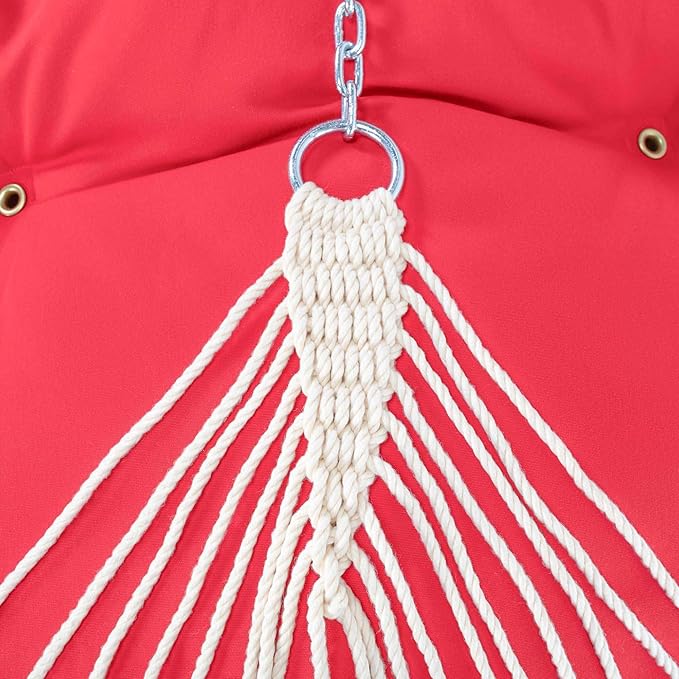 Nags Head Hammocks Jockey Red Sunbrella Tufted Hammock – 13 ft. x 55 in., 2-Person, 450 lb Capacity, Detachable Pillow, Cumaru Spreader Bar, Galvanized Hardware, Handcrafted in The Carolinas