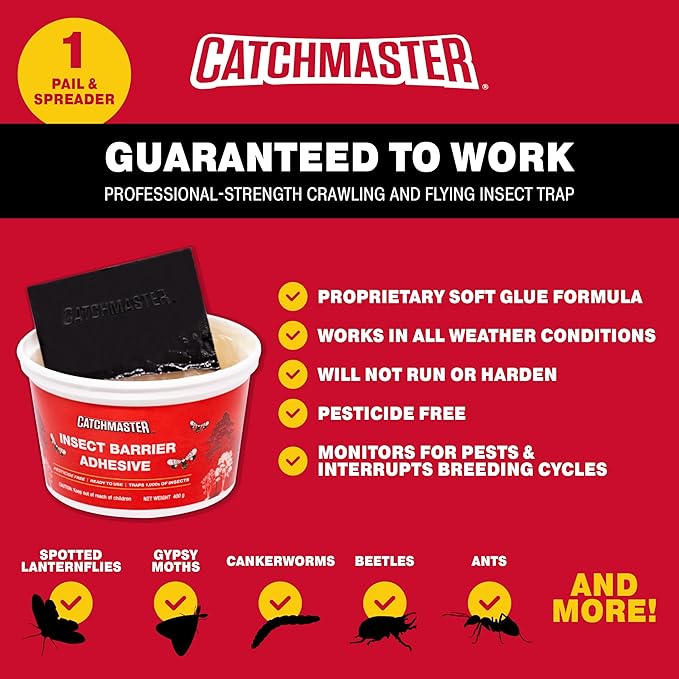 Catchmaster Insect Barrier Kit for Trees -Outdoor Insect Glue Traps for Ornamental Plants, Shrubs & Trees - DIY Beetles, Lanternflies, Cankerworms, Gypsy Moth & Ant Traps - Includes Spreader