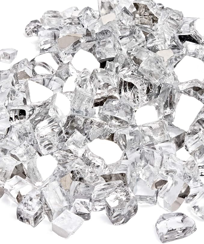 GASPRO 10 lbs Clear Fire Glass for Fire Pit Table, Reflective Gas Fireplace Glass Rocks, Gorgeous, 1/2 Inch