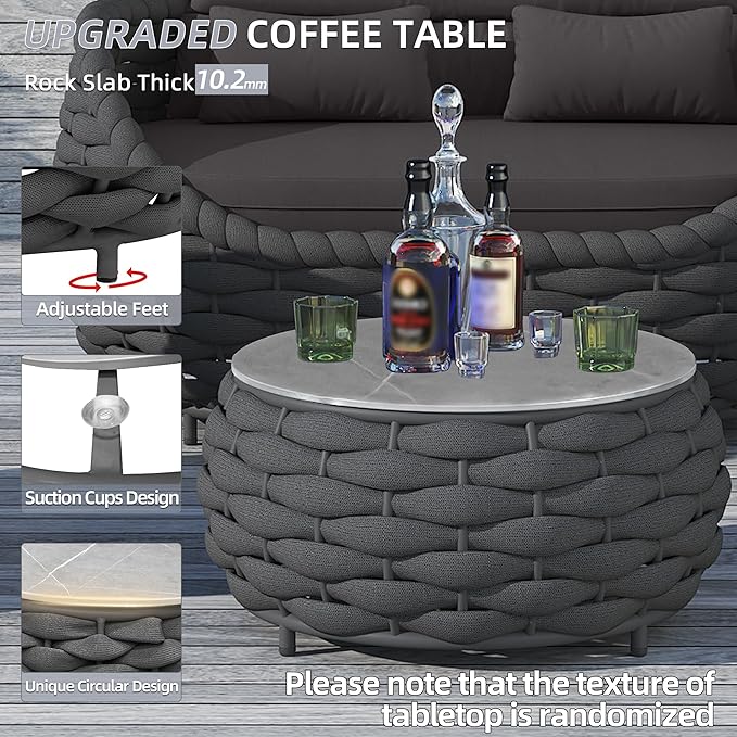 TWT Outdoor Patio Furniture Set-5 Pieces Aluminum Sectional Sofa, Metal Patio Conversation Set with Threeseat & Armchair, Textile Rope and Coffee Table, Dark Grey