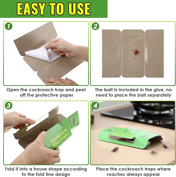 Qualirey 20 Pack Roach Traps, Roach Traps Indoor Sticky with Cockroach Bait, Cockroach Glue Trap Long Lasting and Non Toxic, Children and Pet Friendly, for Home, Kitchen, Bathroom, Storage Room