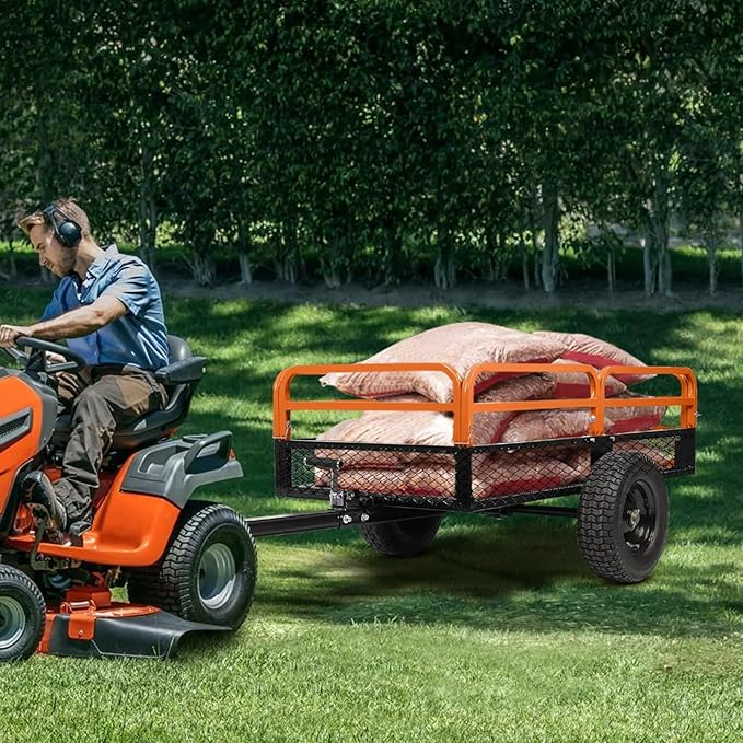 Heavy Duty ATV Trailer Steel Dump Cart, 1600 Lbs 15 Cubic Feet Garden Trailer Pull Behind with Removable Sides & All Terrain Tires for Lawn Mower, ATV & Yard Work