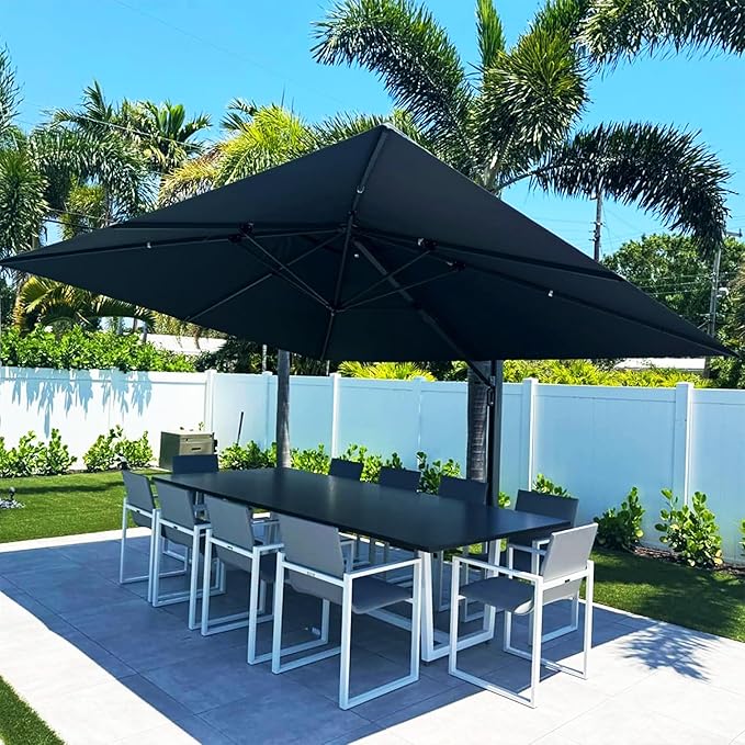 PURPLE LEAF 10' X 13' Rectangle Patio Umbrella with Base Large Windproof Offset Hanging Outdoor Umbrella Cantilever Umbrella Outdoor Patio Grey