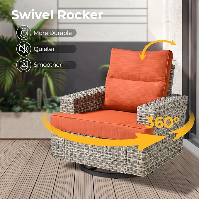 HOOOWOOO Outdoor Sectional Patio Furniture Set with Fire Pit Table,13 Pieces Wicker Conversation Sets L Shaped Couch,Extra Deep Out Door Sofa Outside Furniture with Swivel Chairs,Brick Red